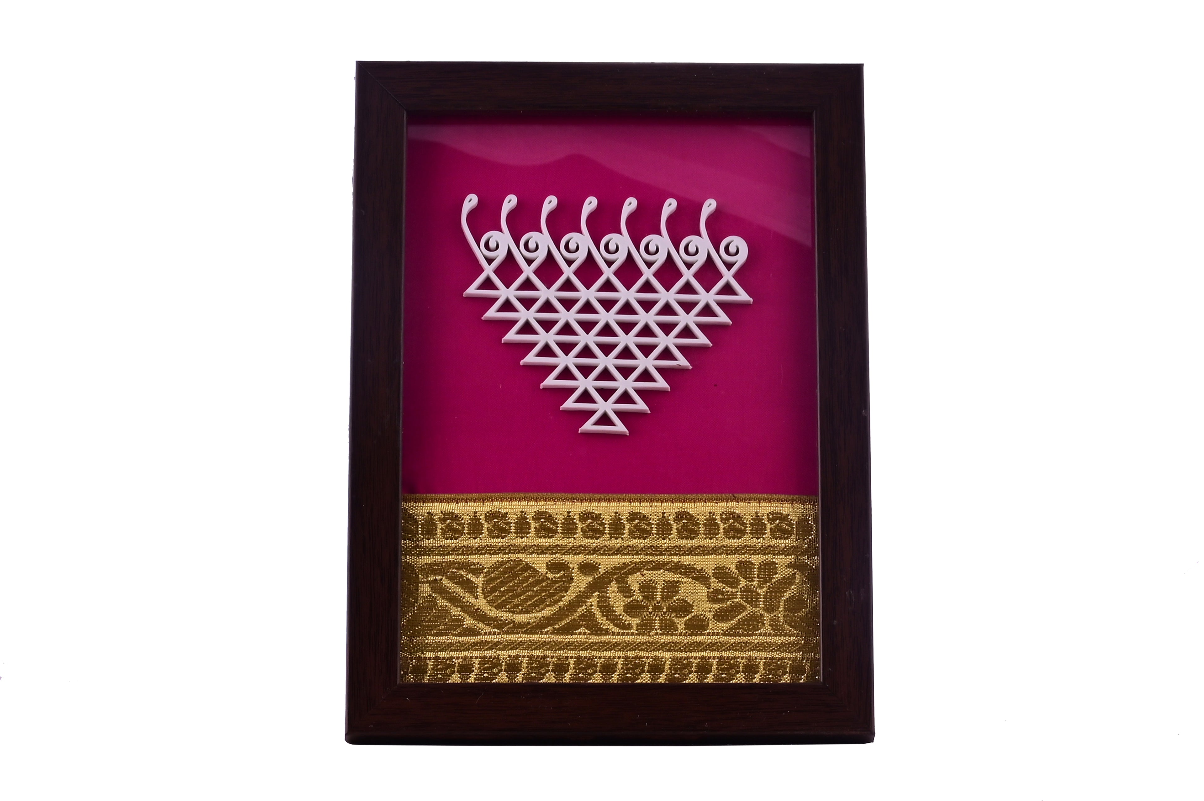 Saraswati Frame with Symbol on Saree Background